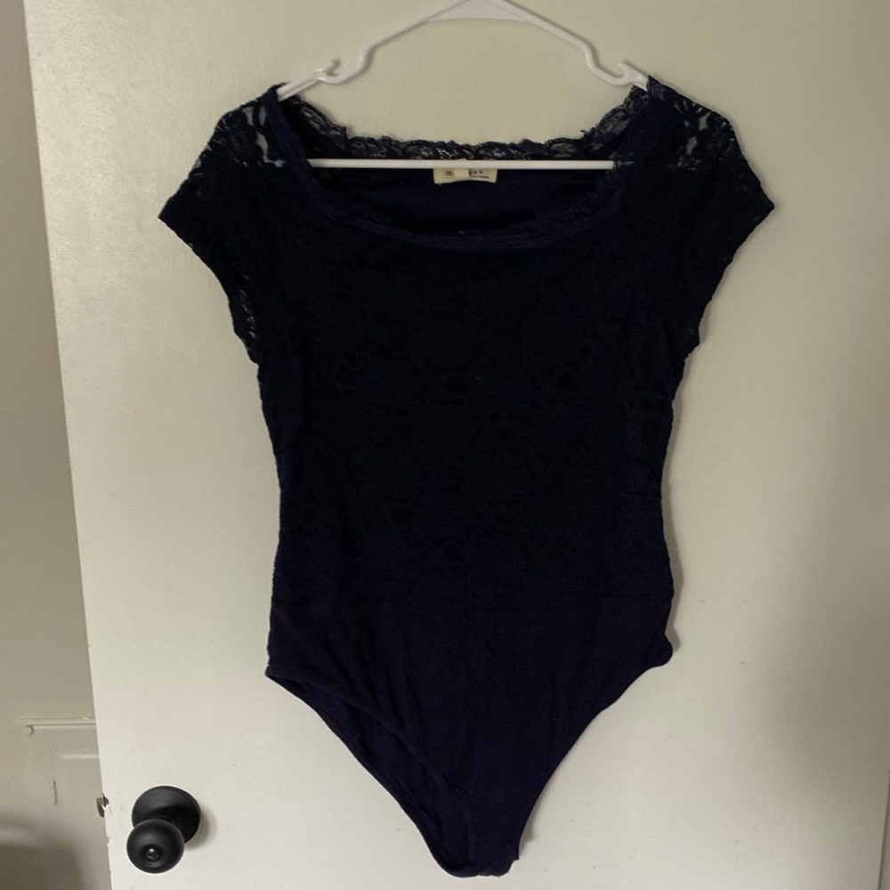 Navy blue lace bodysuit with clasps